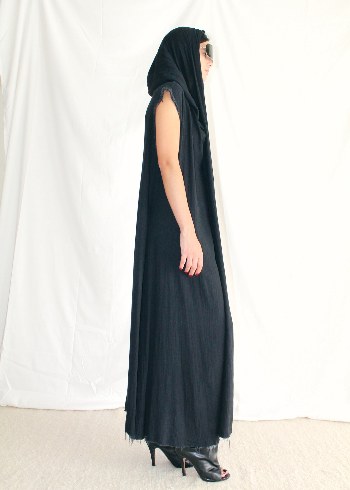 Ann Demeulemeester Black Wool Hooded Dress