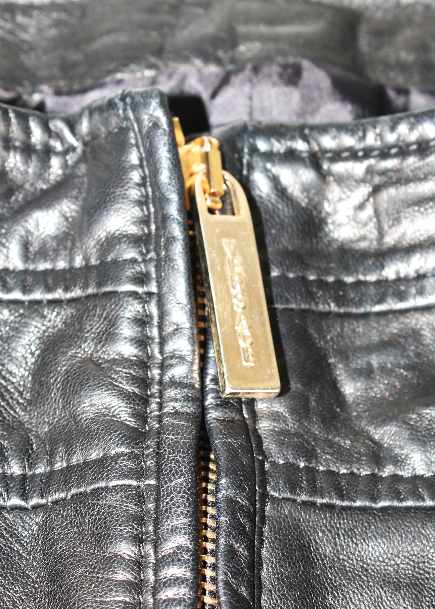 Versace Black Cropped Leather Pants