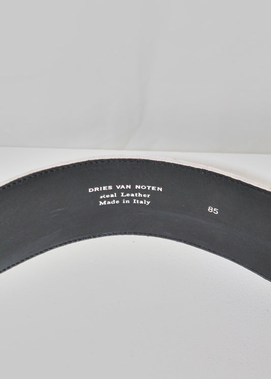 Dries Van Noten Crackle White Leather Belt