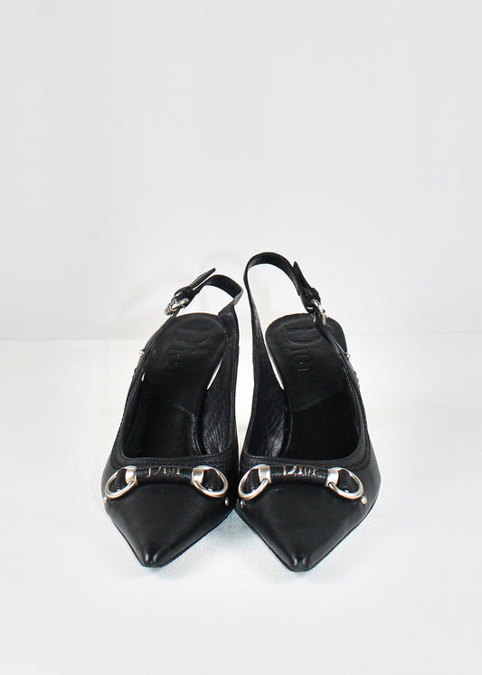 Christian Dior by John Galliano Pointed Sling-Back Pumps with Horsebit Detai