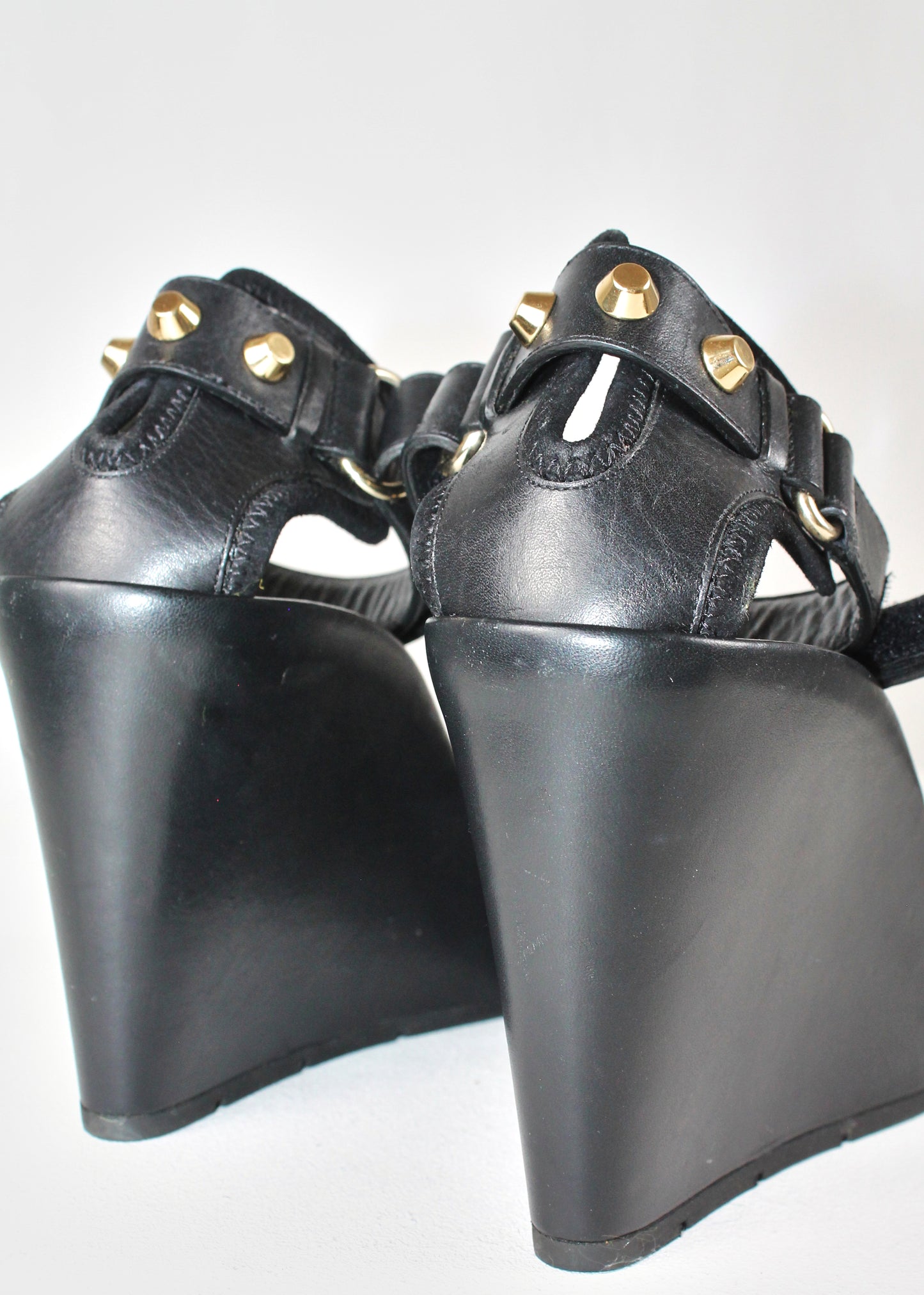 Balenciaga Leather Studded Wedge Sandals