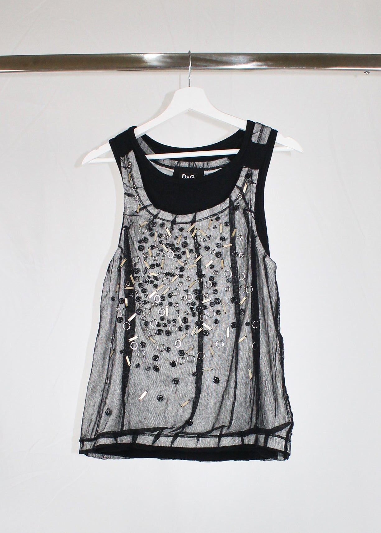 Dolce & Gabbana Studded Metal Mesh Double Layer Tank Top