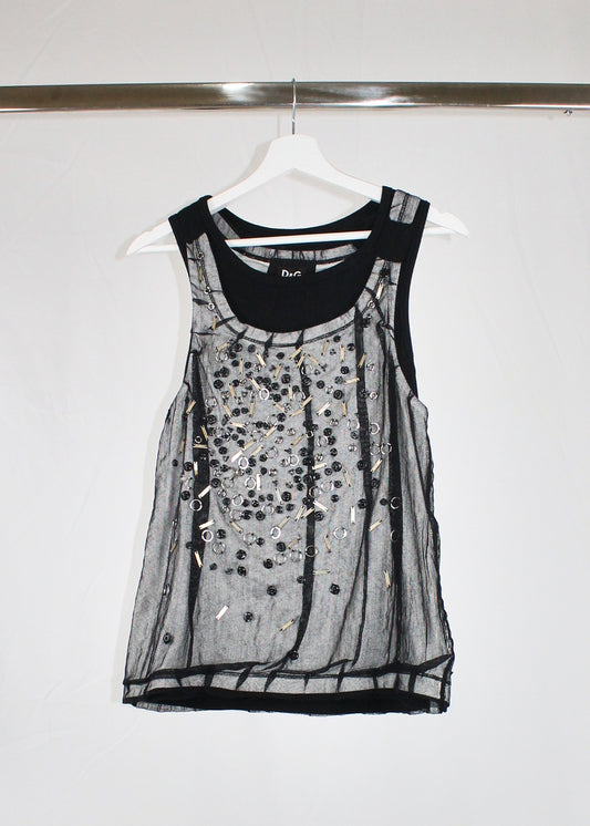 Dolce & Gabbana Studded Metal Mesh Double Layer Tank Top