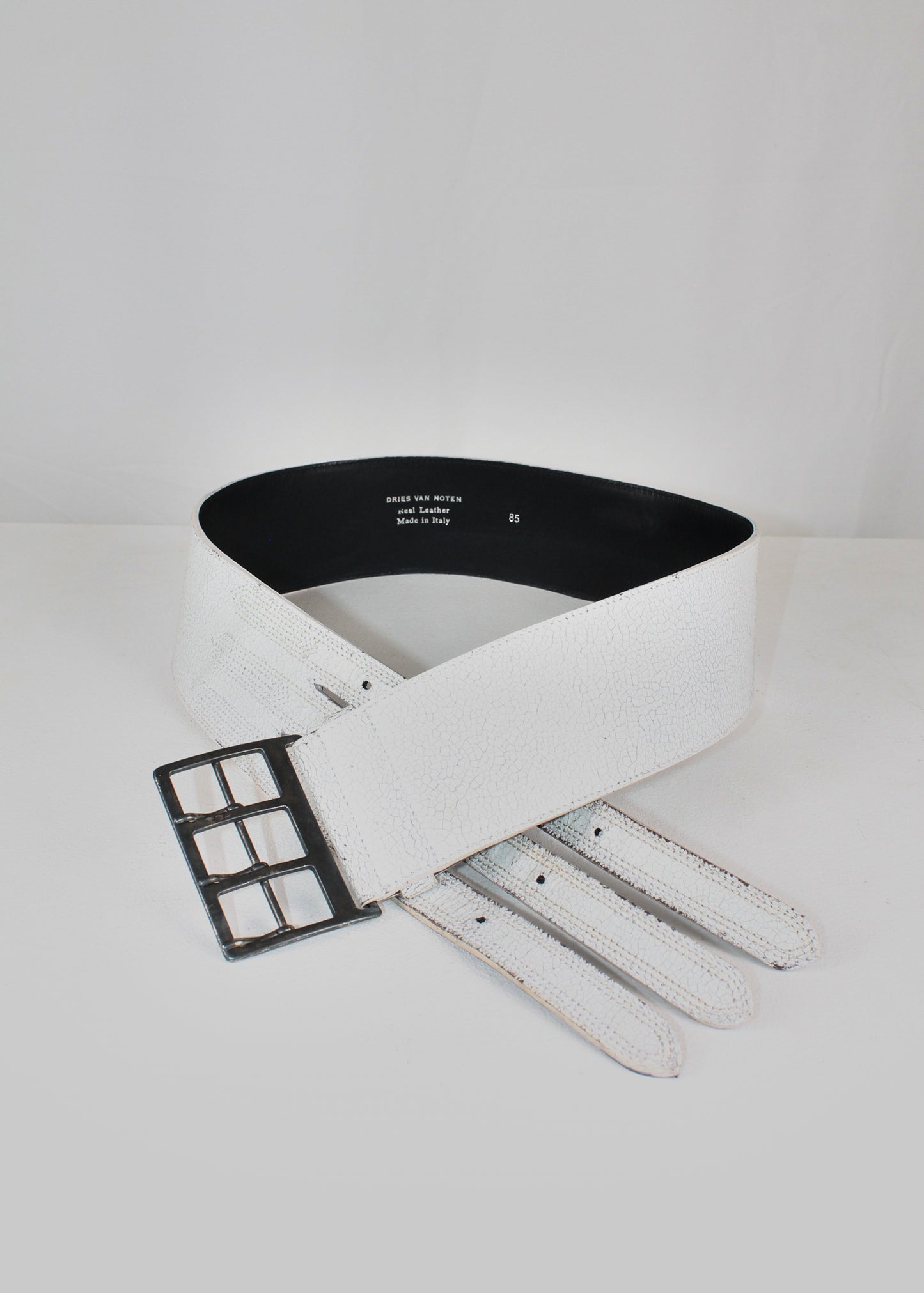 Dries Van Noten Crackle White Leather Belt