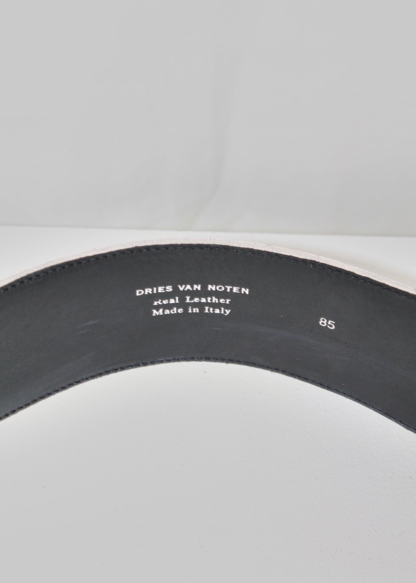 Dries Van Noten Crackle White Leather Belt