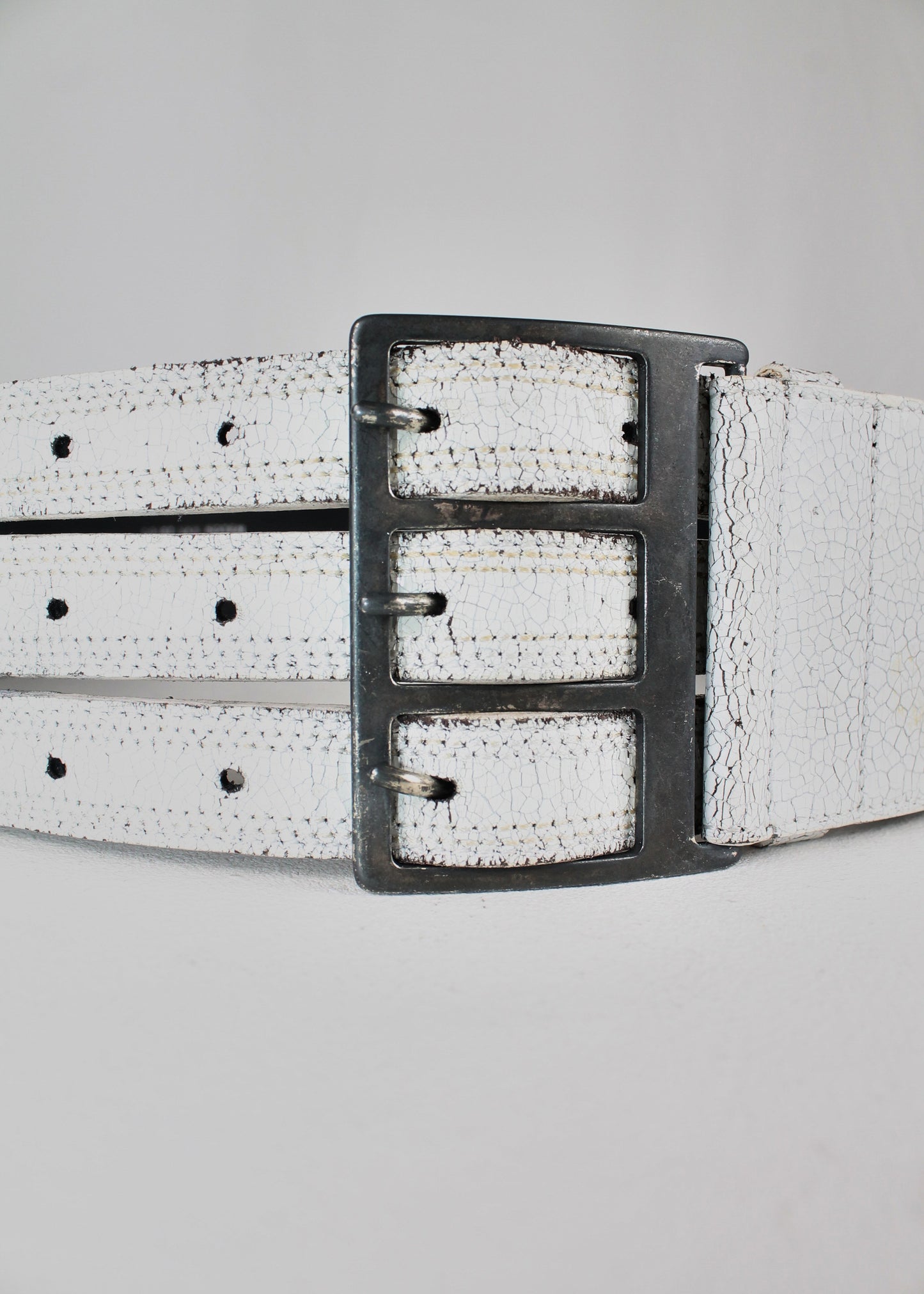 Dries Van Noten Crackle White Leather Belt