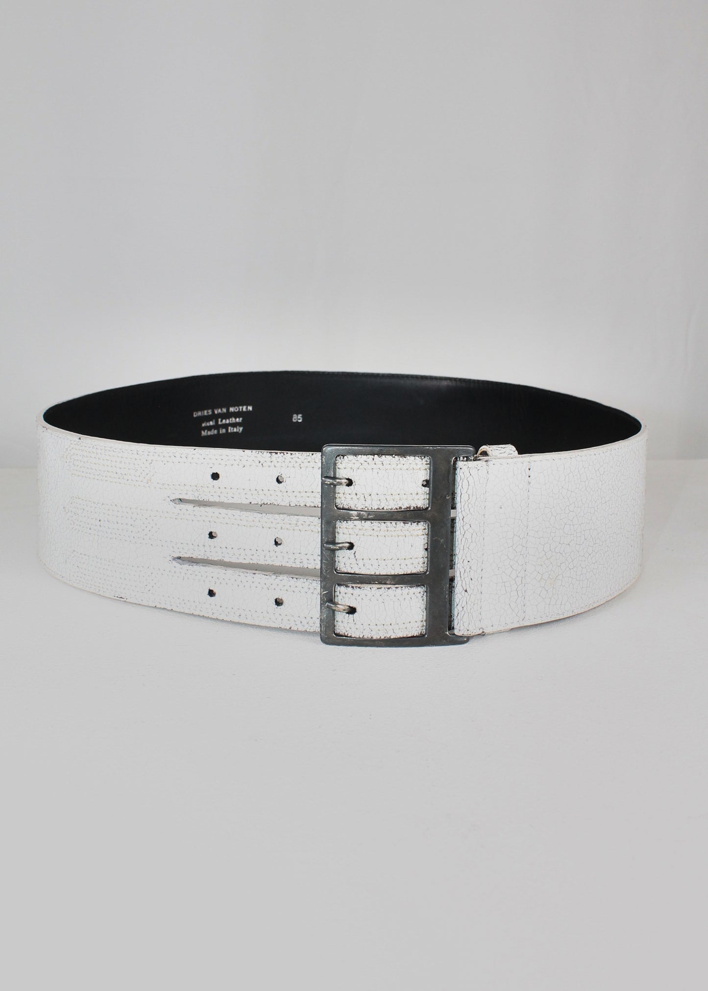 Dries Van Noten Crackle White Leather Belt