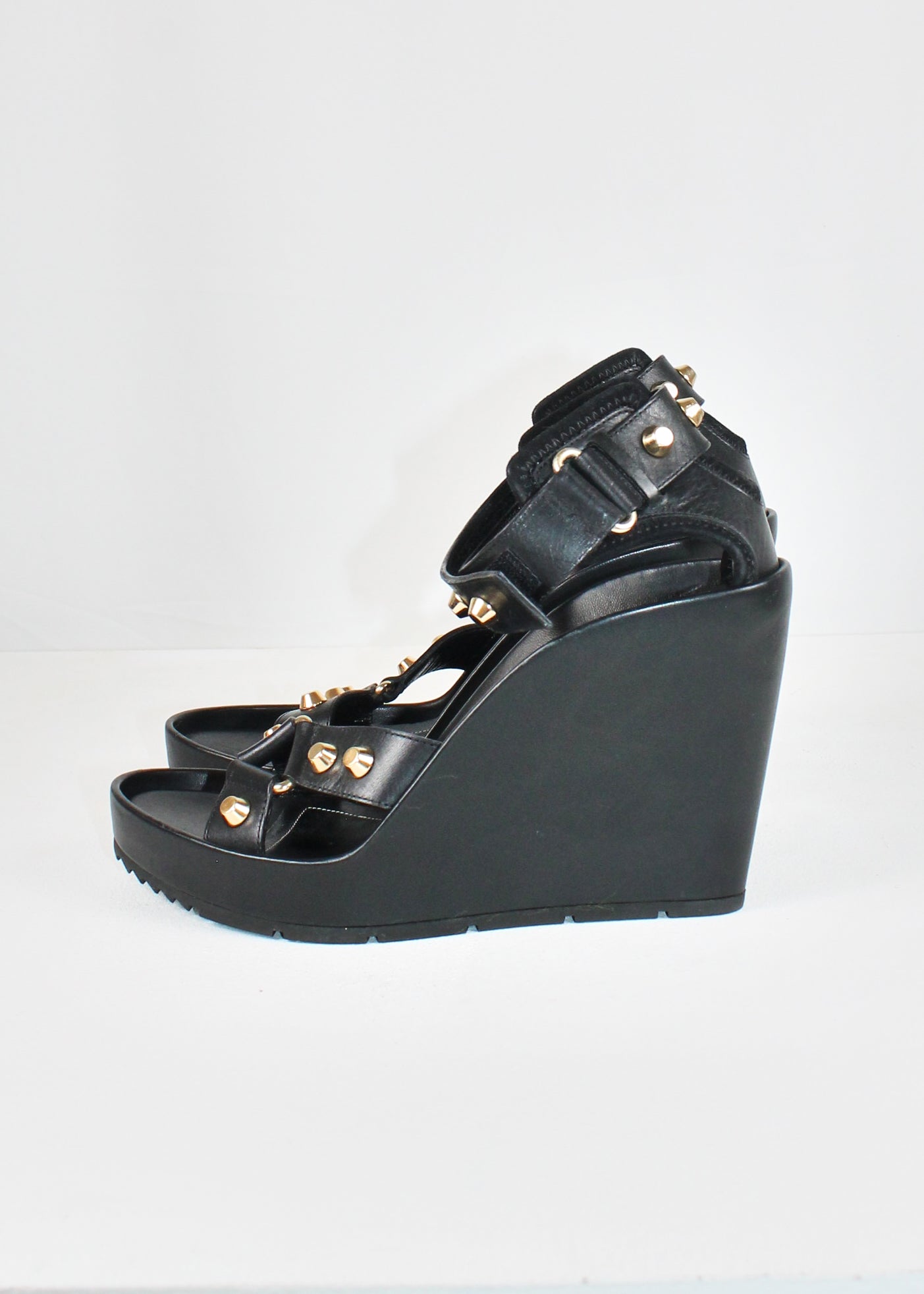 Balenciaga Leather Studded Wedge Sandals