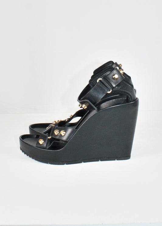 Balenciaga Leather Studded Wedge Sandals