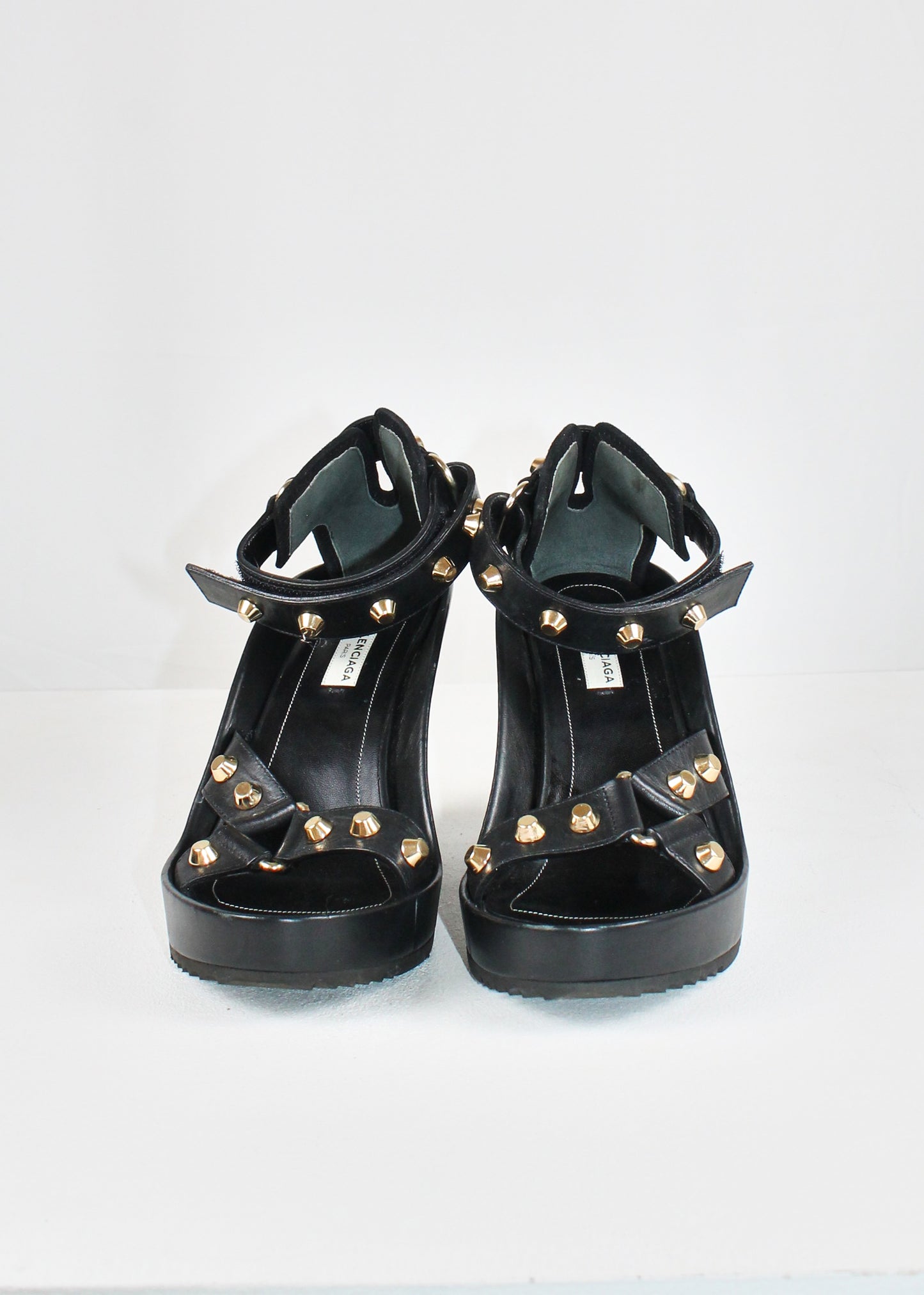 Balenciaga Leather Studded Wedge Sandals
