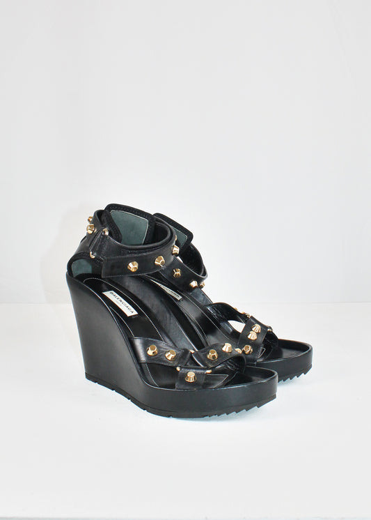 Balenciaga Leather Studded Wedge Sandals