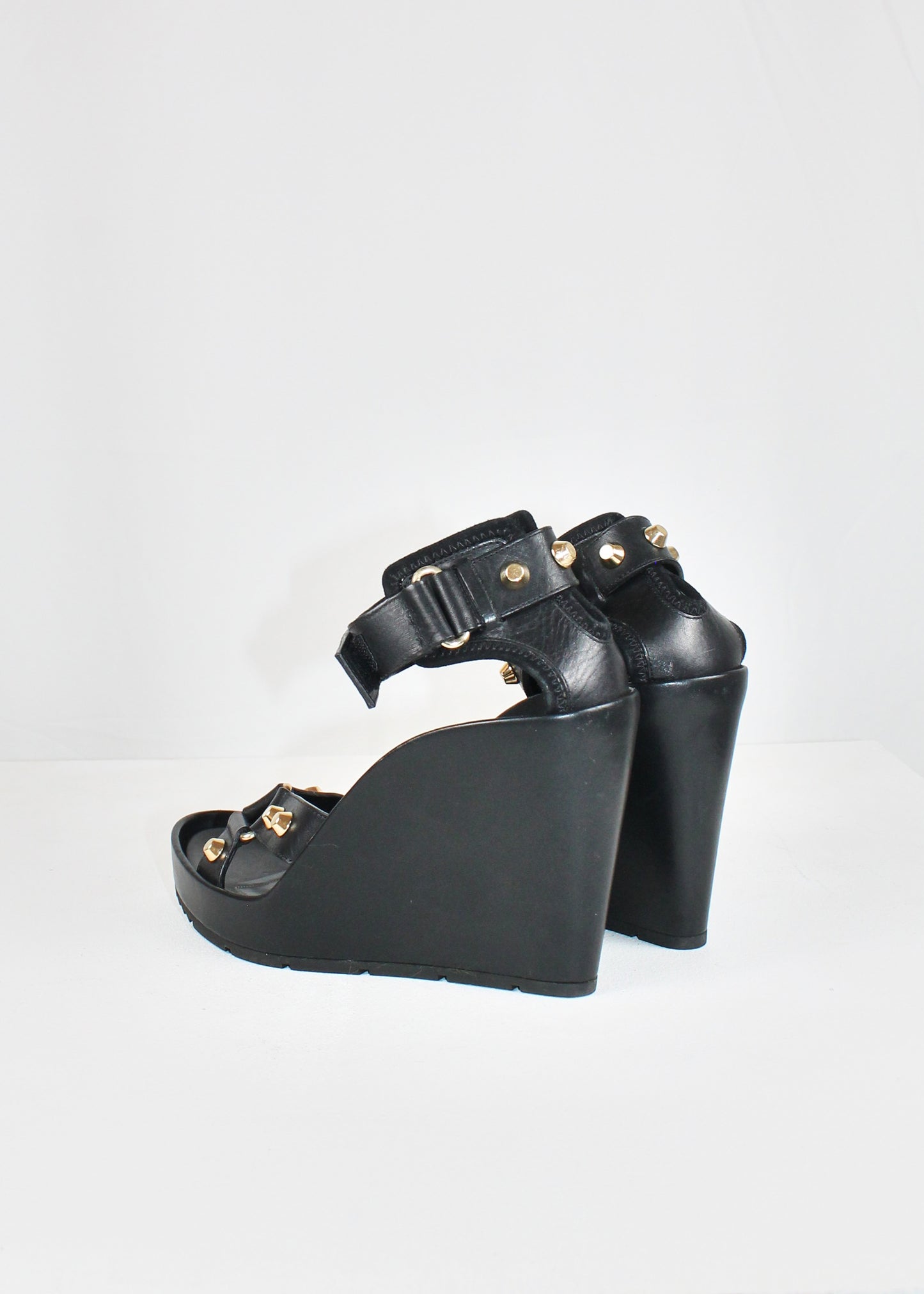Balenciaga Leather Studded Wedge Sandals