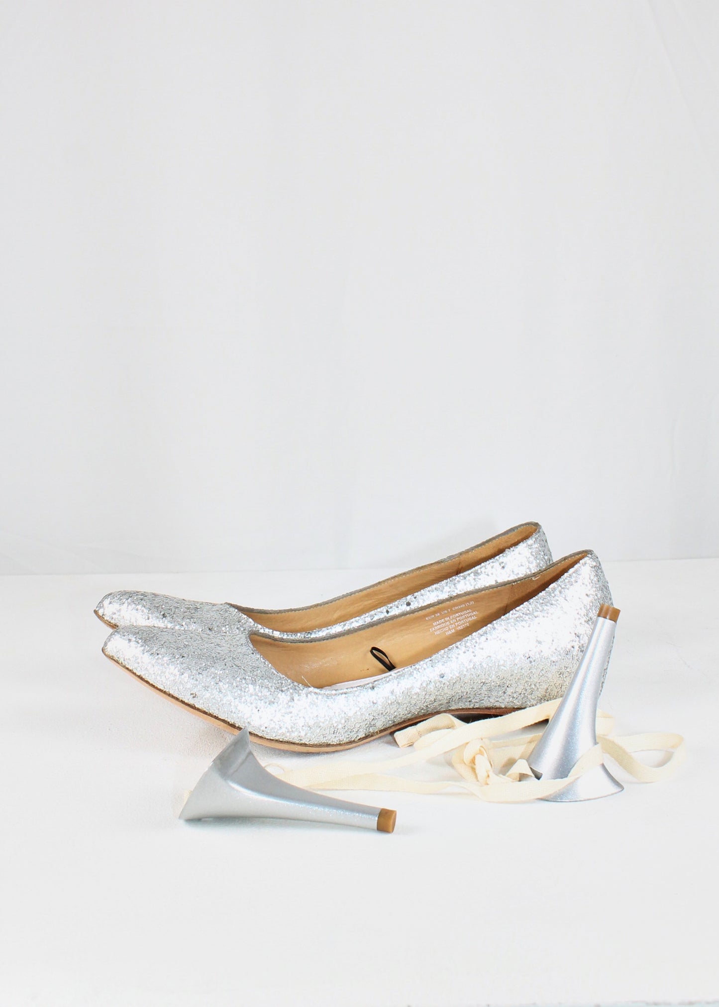 Maison Martin Margiela x H&M Silver Glitter Ballet Pumps with Broken Heel Necklace