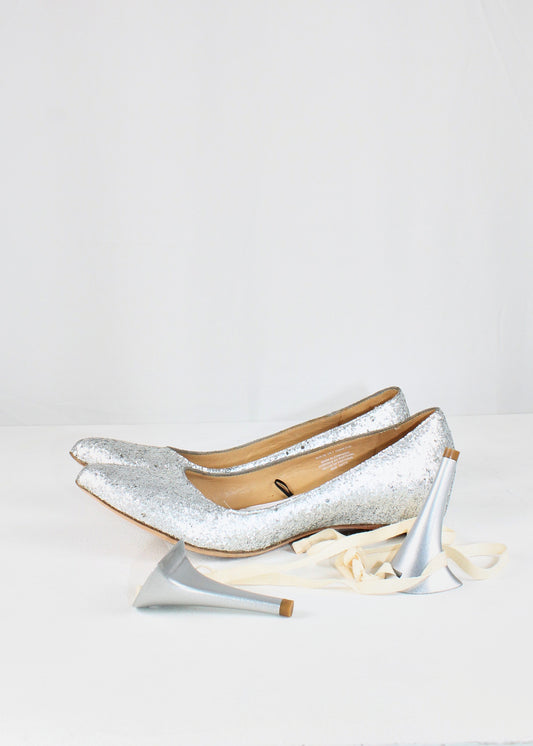 Maison Martin Margiela x H&M Silver Glitter Ballet Pumps with Broken Heel Necklace