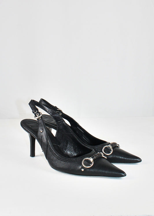 Christian Dior by John Galliano Pointed Sling-Back Pumps with Horsebit Detai