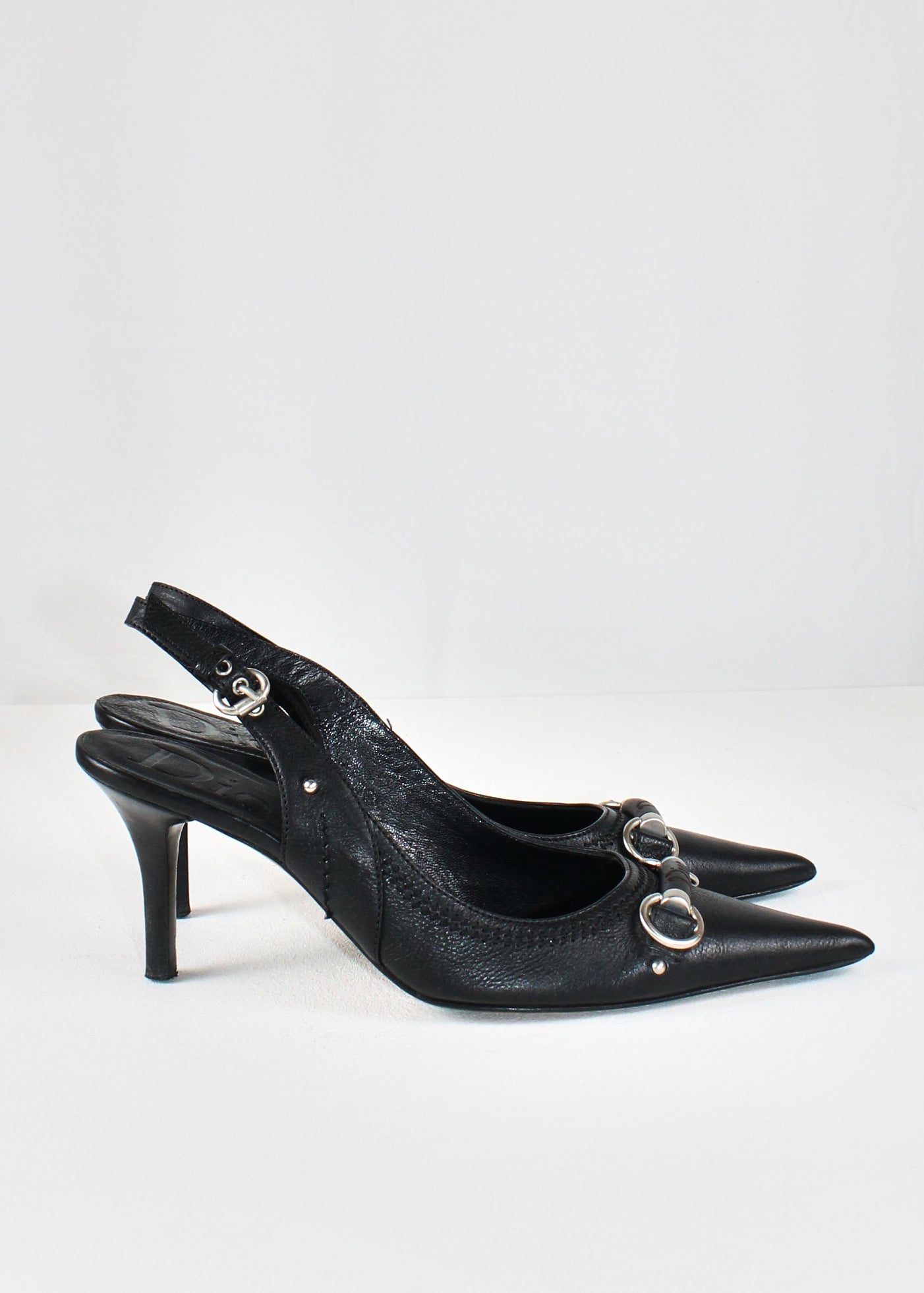 Christian Dior by John Galliano Pointed Sling-Back Pumps with Horsebit Detai