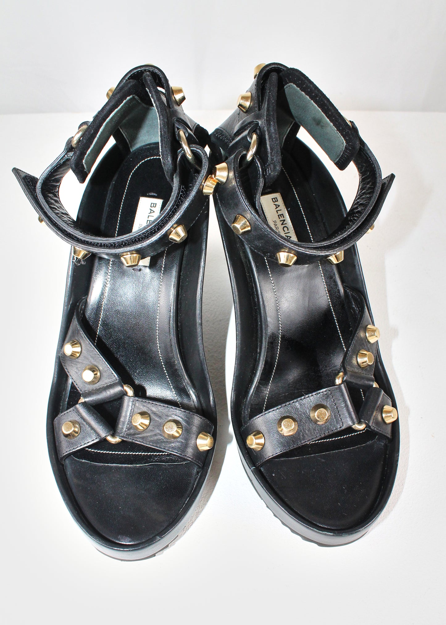 Balenciaga Leather Studded Wedge Sandals