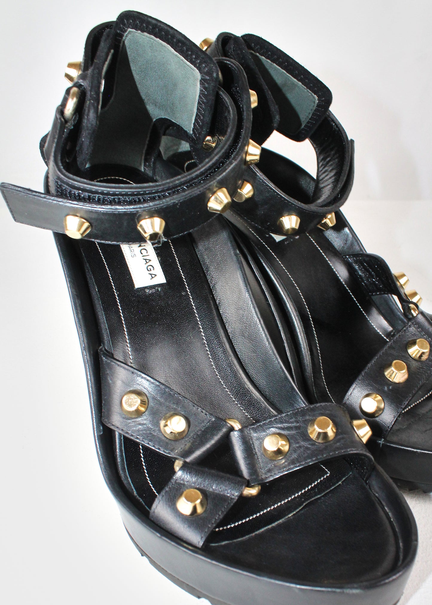 Balenciaga Leather Studded Wedge Sandals