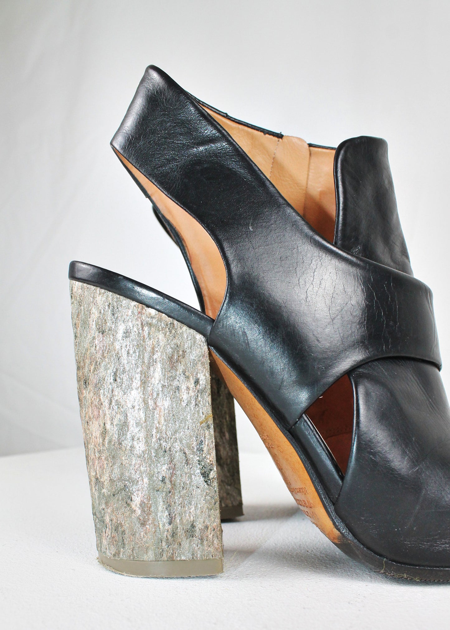 Maison Martin Margiela Leather Sandals with Cement-Textured Chunky Heel