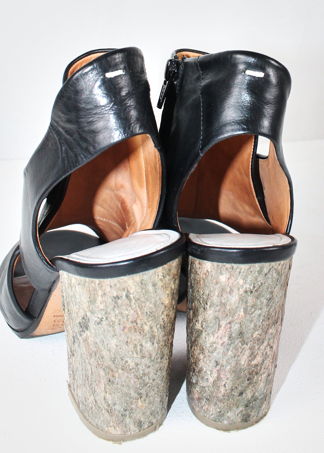 Maison Martin Margiela Leather Sandals with Cement-Textured Chunky Heel