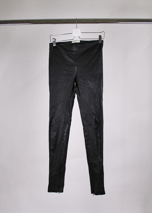 Balenciaga Black Leather Leggings