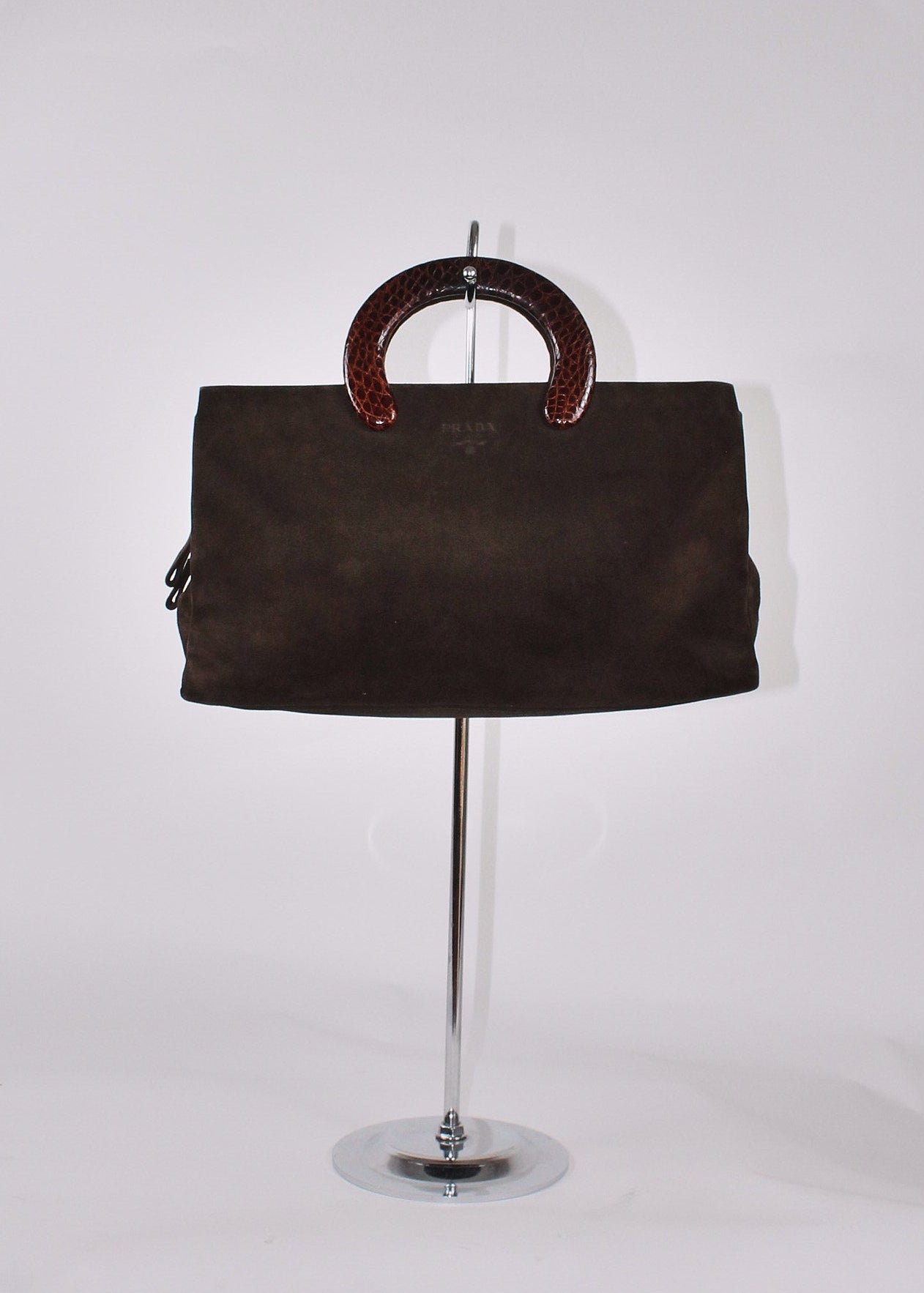 Prada Suede Handbag with Croc-Embossed Handle