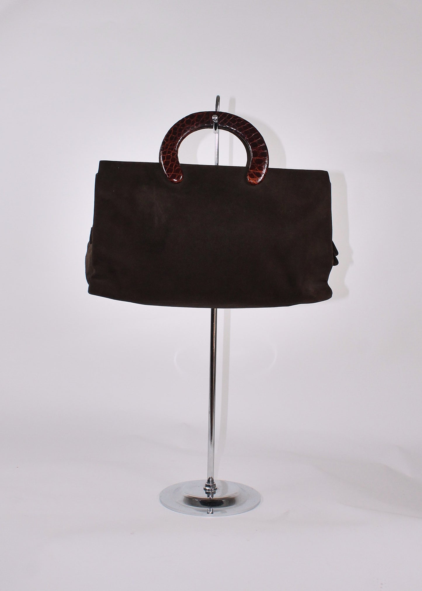 Prada Suede Handbag with Croc-Embossed Handle