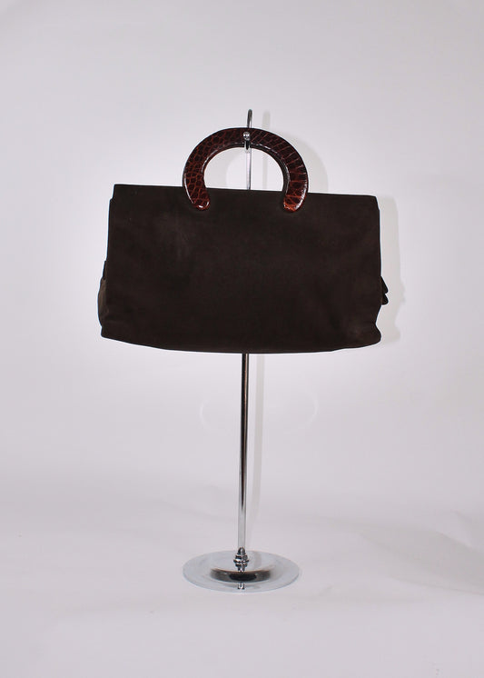 Prada Suede Handbag with Croc-Embossed Handle