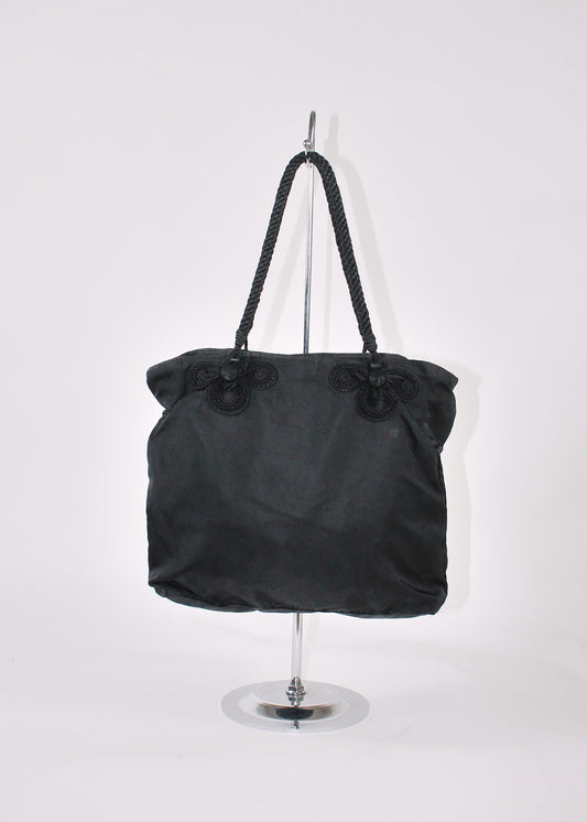 Prada Black Nylon Tessuto Embroidered Tote bag