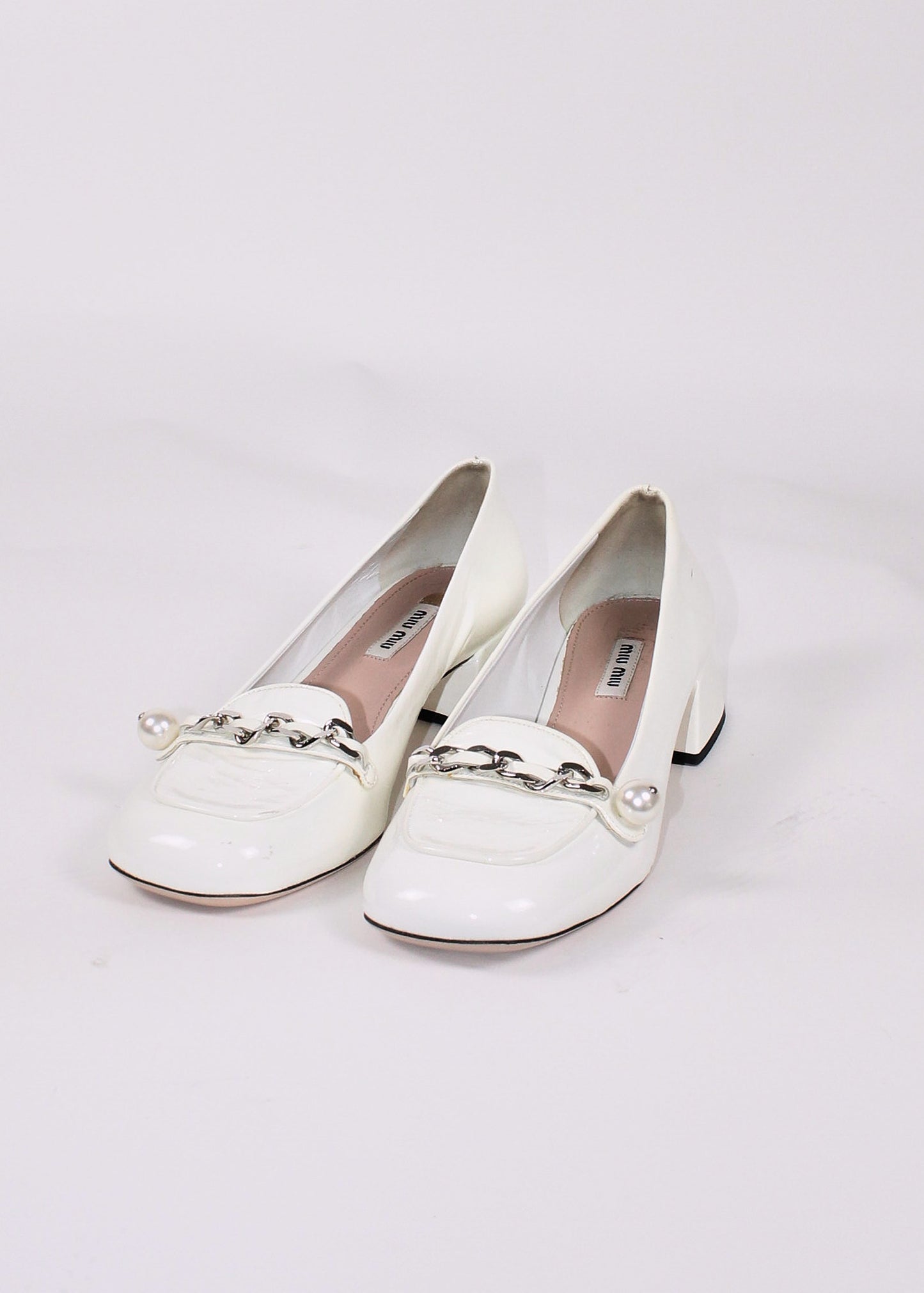 Miu Miu White Patent Leather Mocassins