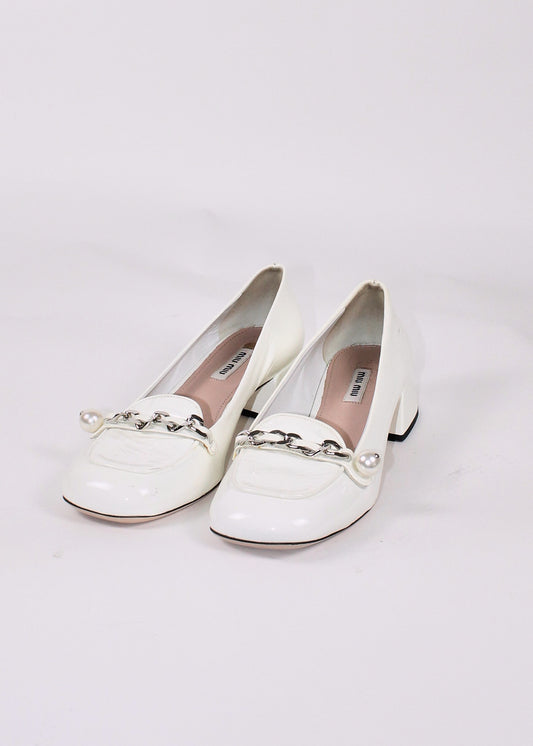 Miu Miu White Patent Leather Mocassins