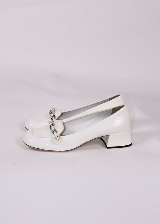 Miu Miu White Patent Leather Mocassins