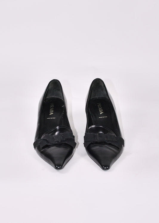 Prada Black Bow Kitten Heels Shoes
