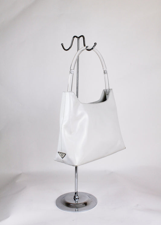 Prada White Clear Handle Shoulder Bag