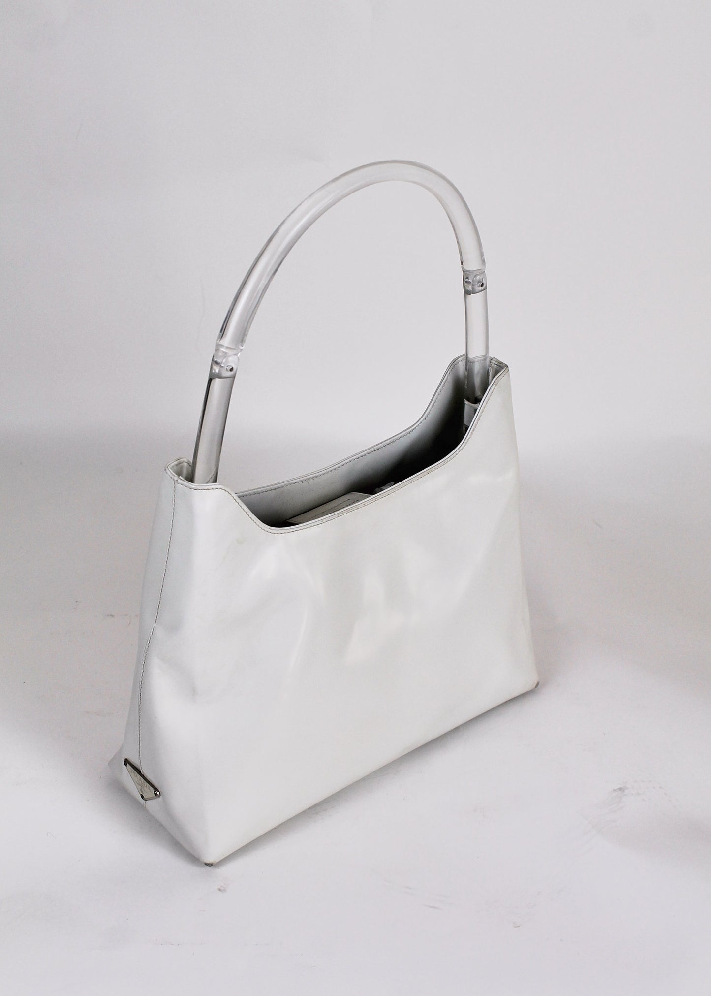Prada White Clear Handle Shoulder Bag