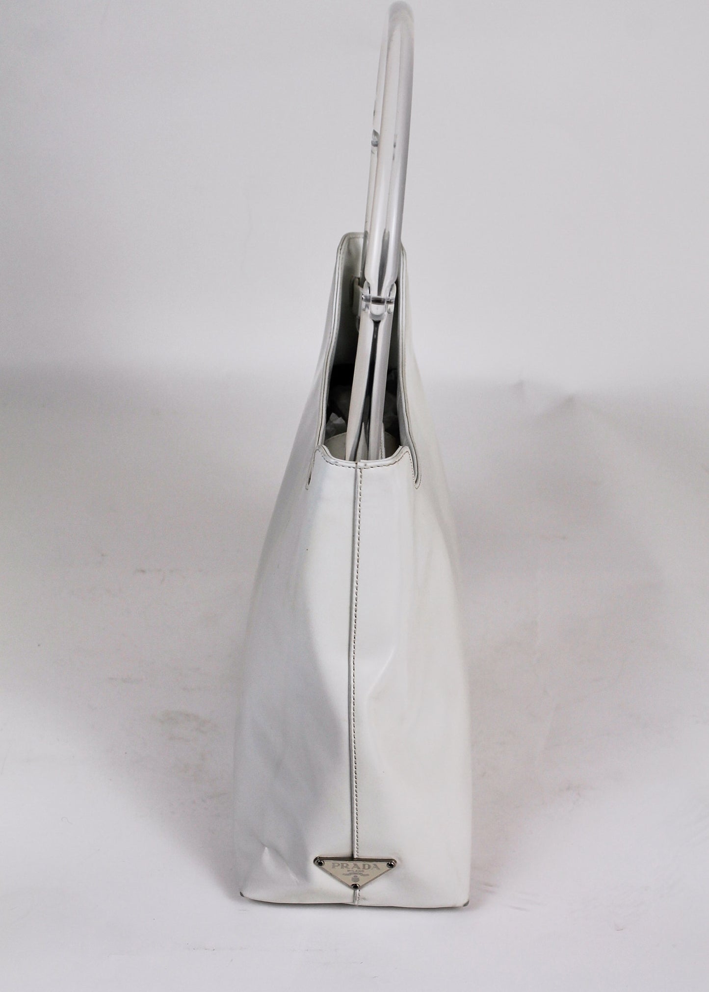 Prada White Clear Handle Shoulder Bag