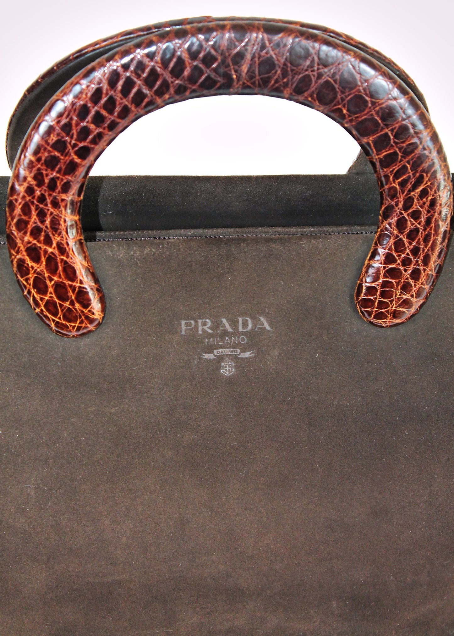 Prada Suede Handbag with Croc-Embossed Handle