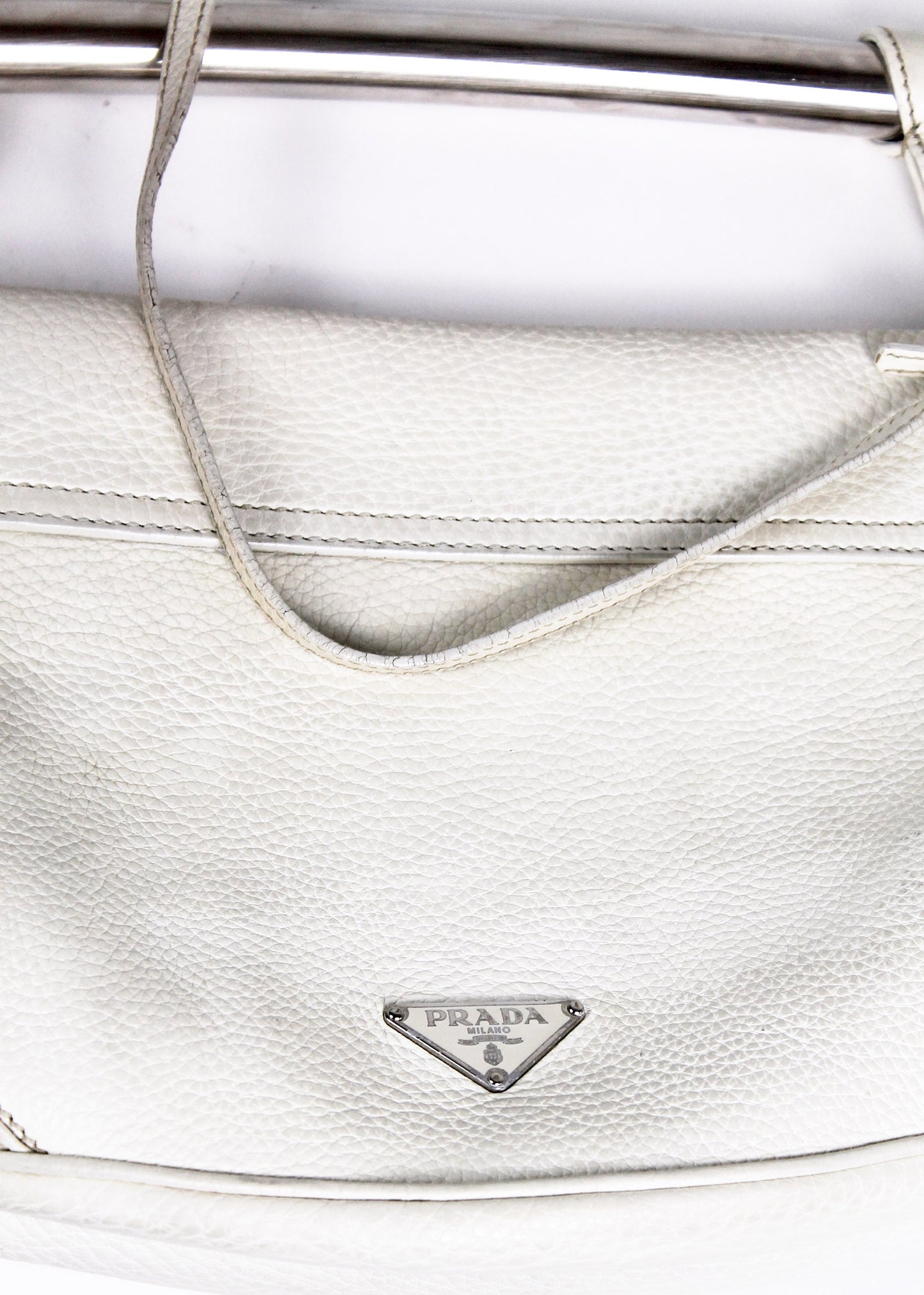 Prada White Vitello Daino Bar Handle Bag (SS2003)