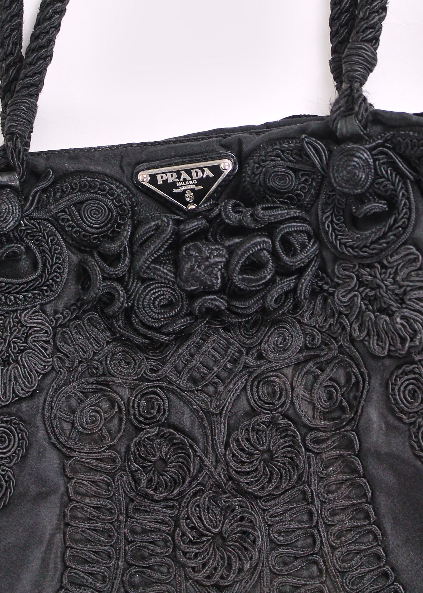 Prada Black Nylon Tessuto Embroidered Tote bag