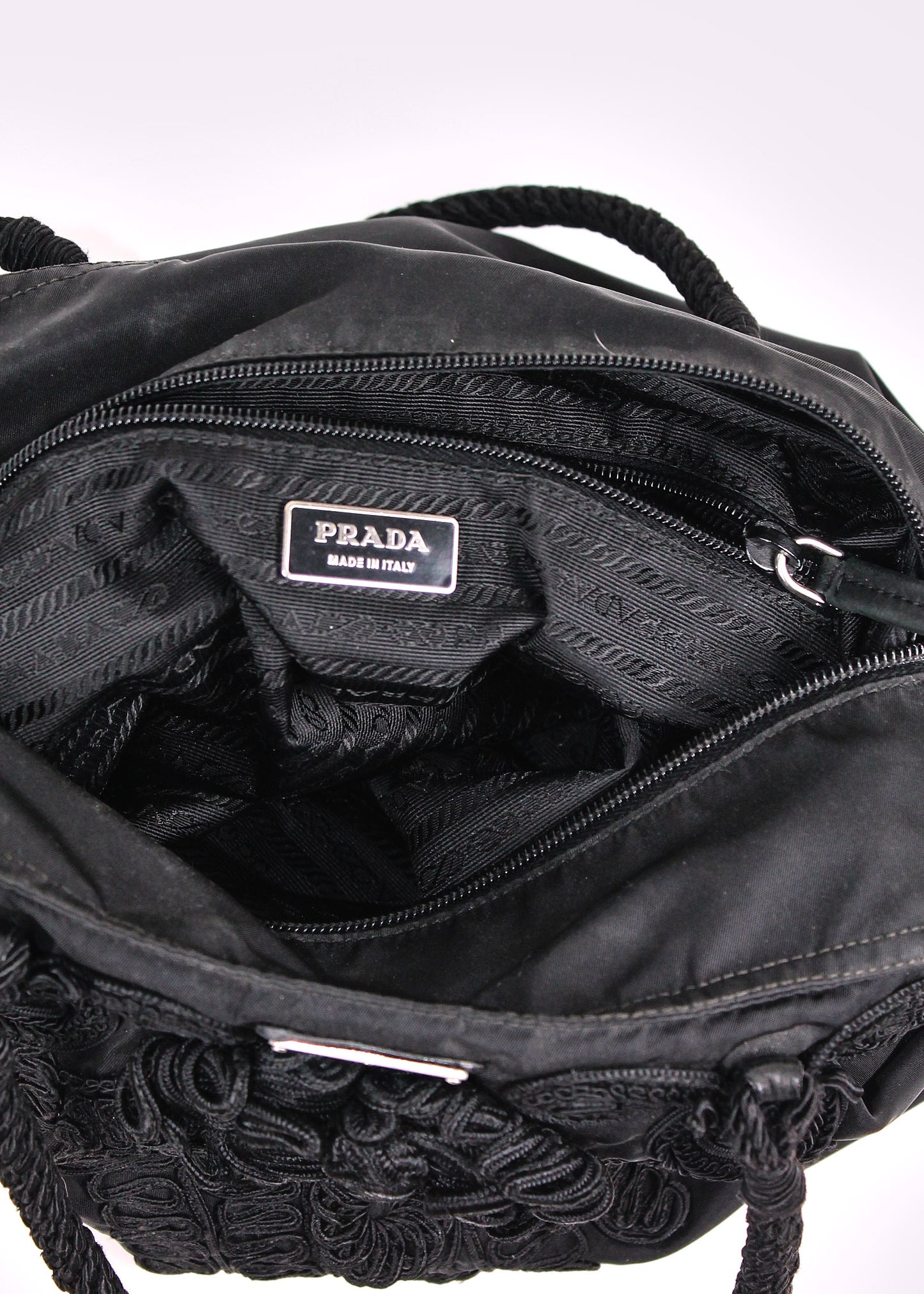 Prada Black Nylon Tessuto Embroidered Tote bag