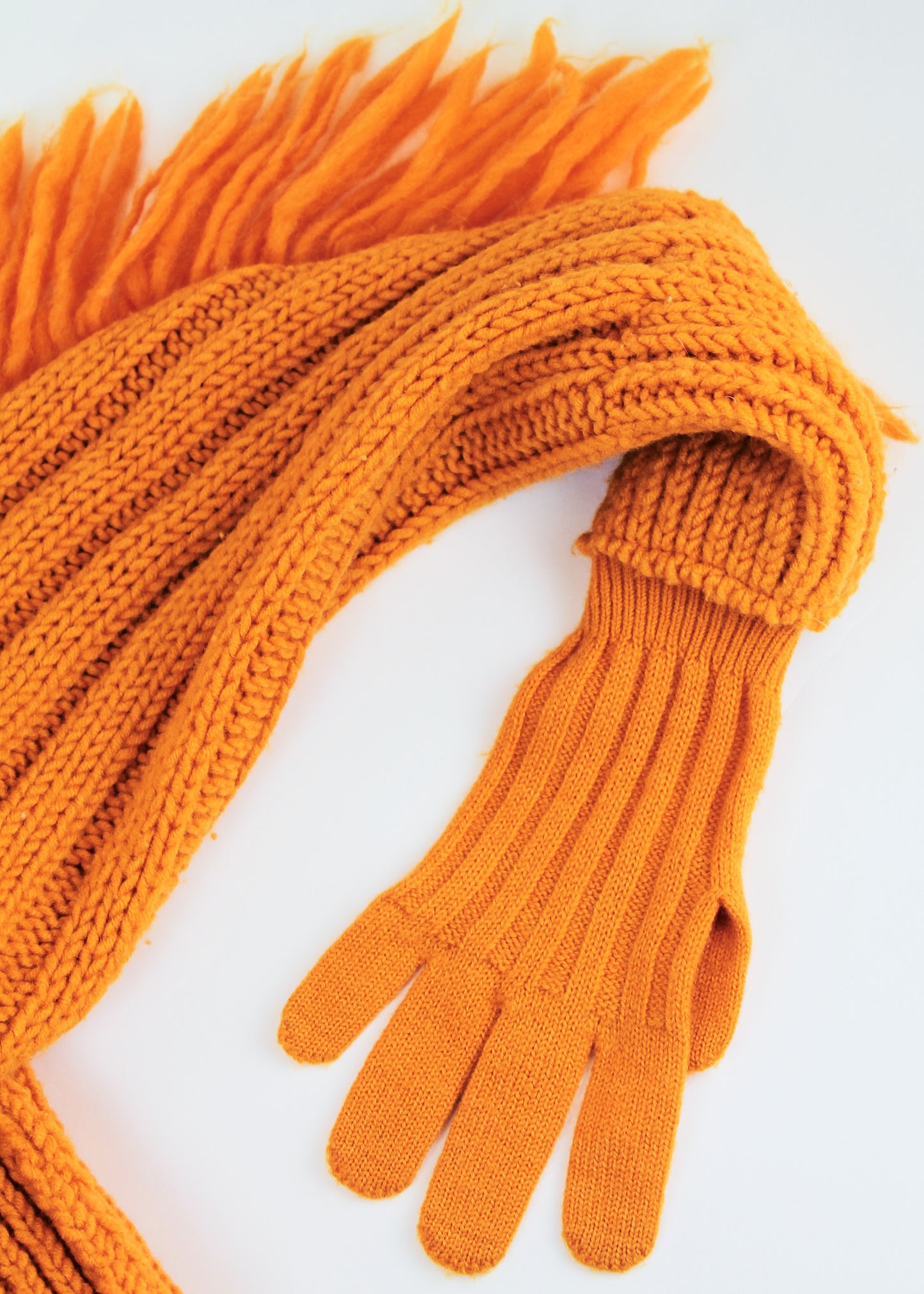 Issey Miyake Fringed Rib Knit Cropped Jumper with Attached Gloves