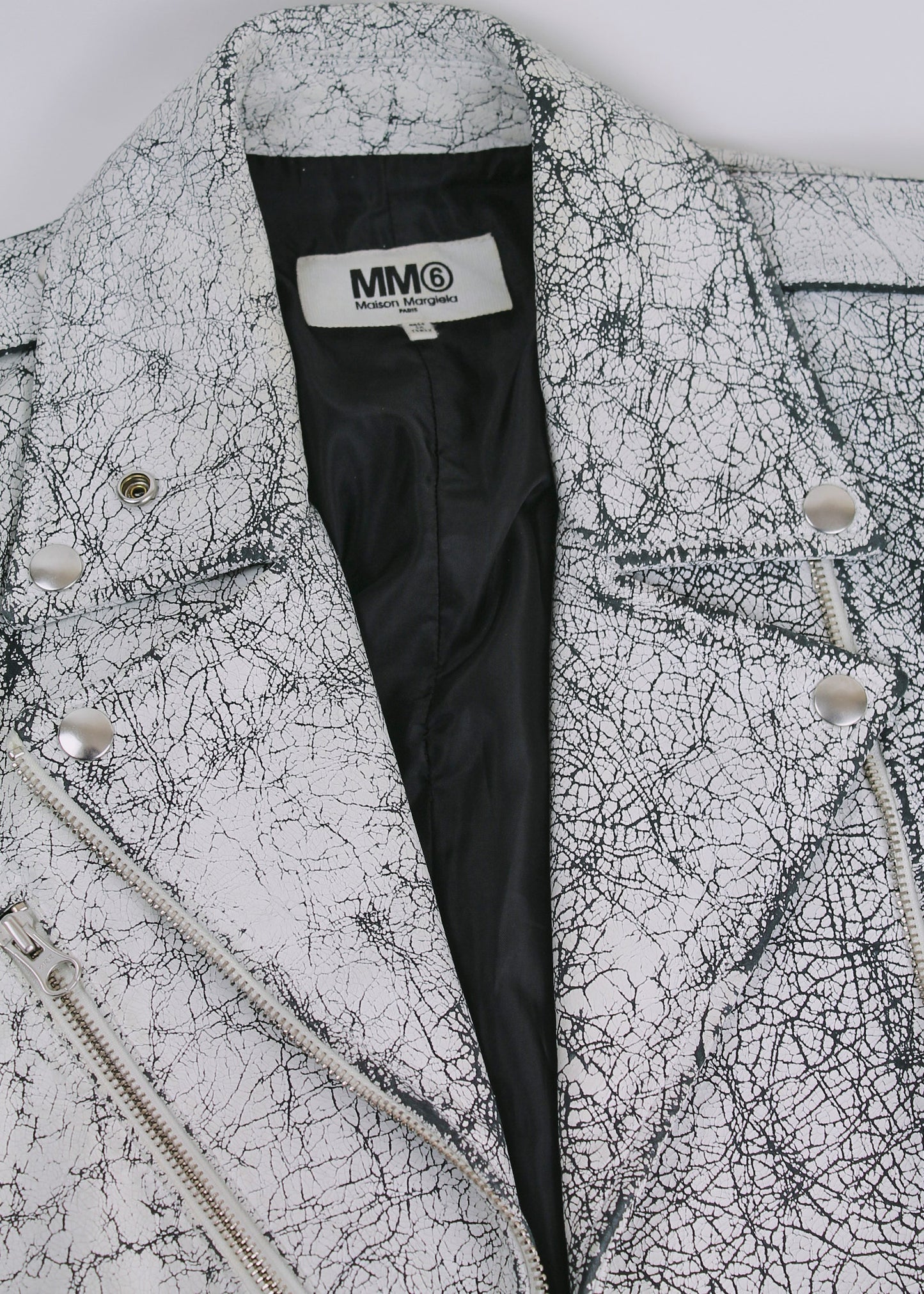 MM6 White Crackle Leather Biker Jacket