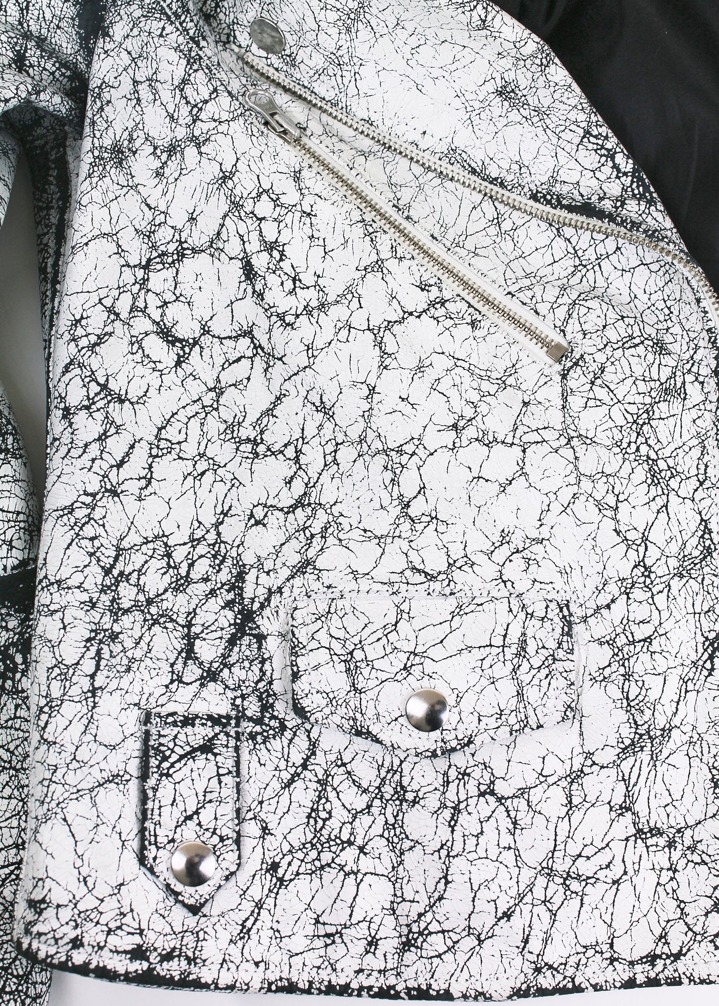 MM6 White Crackle Leather Biker Jacket