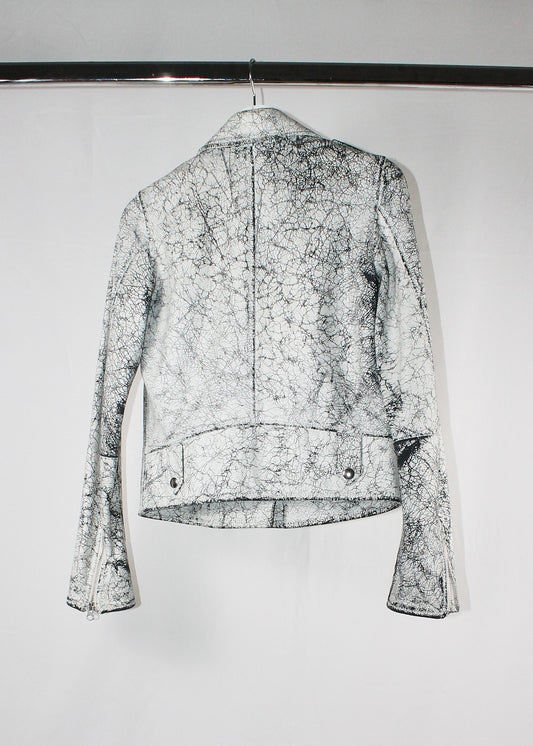 MM6 White Crackle Leather Biker Jacket